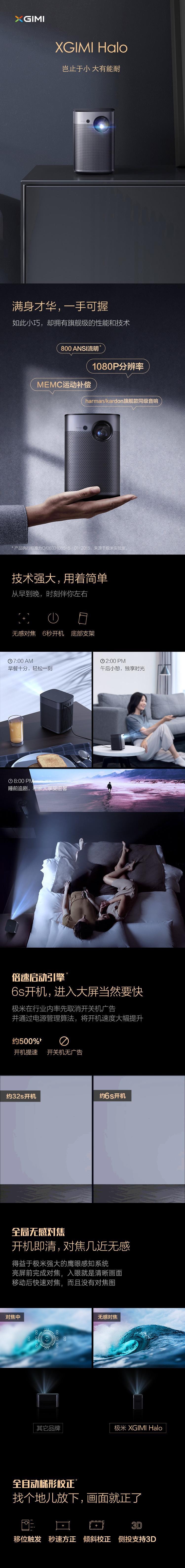 【臥室沉浸式大屏】極米Halo 便攜式投影儀 1.3KG超輕機身 800流明1080P 海外版[北美版電壓]【加拿大直郵】