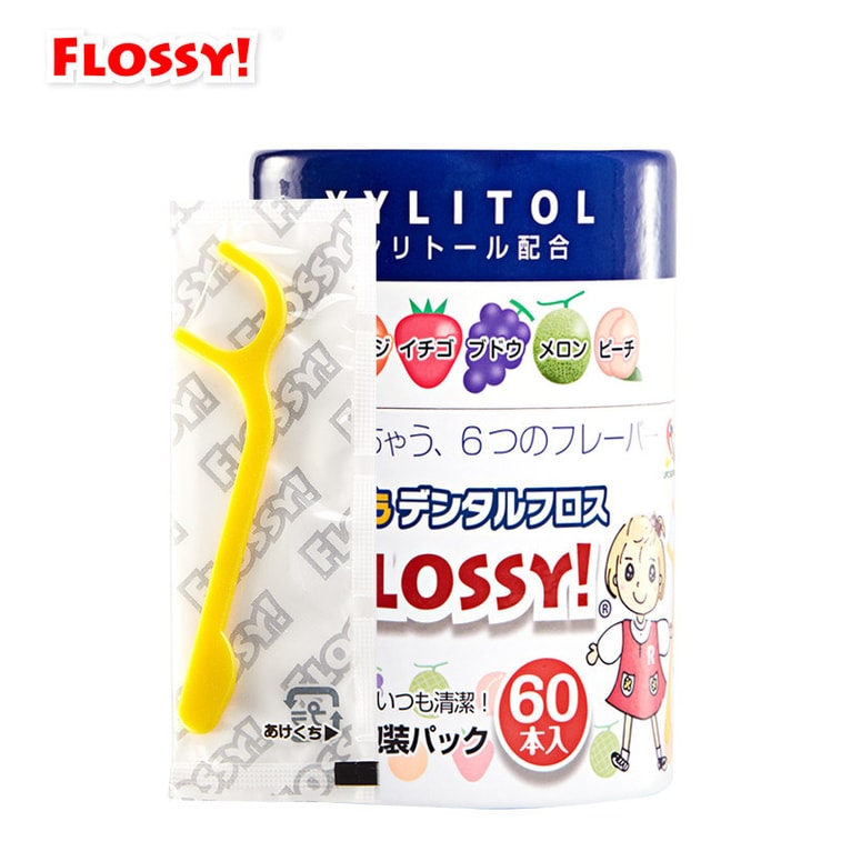 商品详情 - [日本直邮]  FLOSSY 儿童牙线 混合水果味 60支入 - image0
