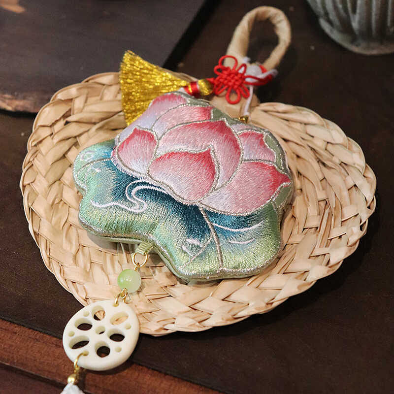 Lotus Fan Mugwort Embroidered Sachet 1 each