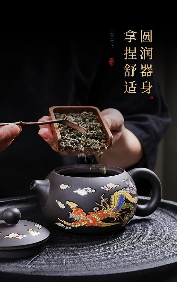 佳言嚴選純半手工紫砂茶壺龍鳳呈祥西施壺遇熱變色出水鳥叫古韻風泡茶壺