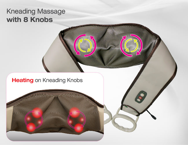Kneading massage with 8 knobs, heating on kneading knobs