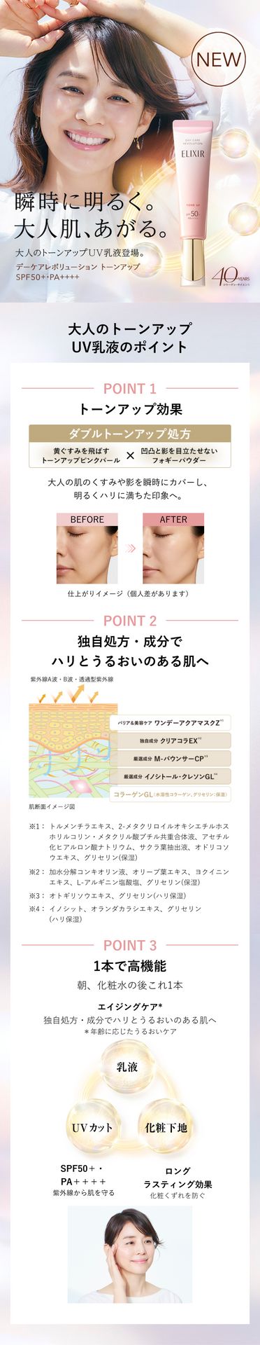 ＼2.21 NEW／瞬時に明るく。大人肌、あがる。エリクシール　デーケアレボリューションからトーンアップが新登場！