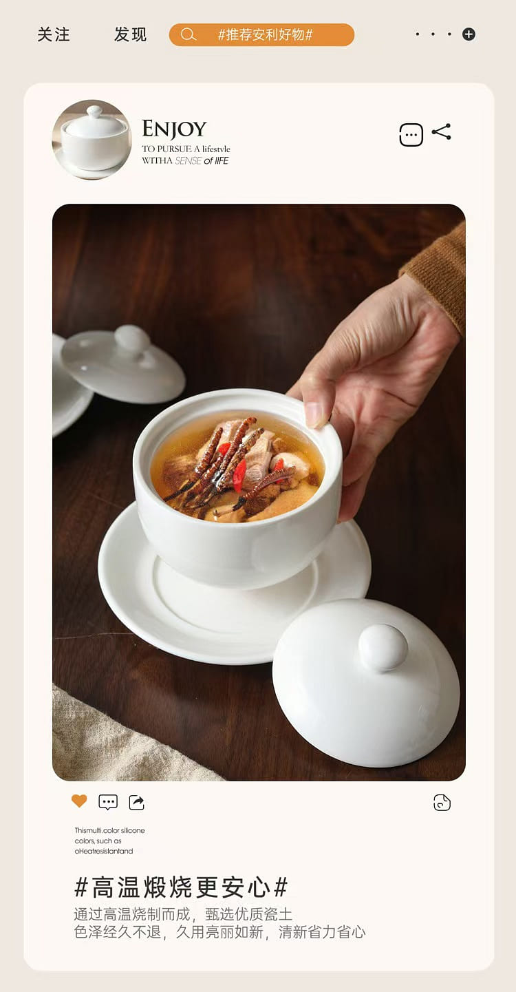 白瓷炖盅瓦罐汤小炖盅碗无铅铬隔水炖360ml2个- Weee!