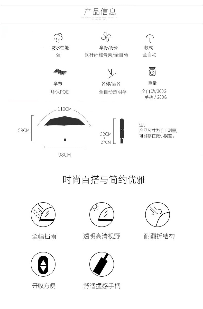 中國 FOXTAIL  卡通三麗鷗夢幻透明雨傘 學生傘晴雨傘拍攝傘 摺疊全自動自開收 1件