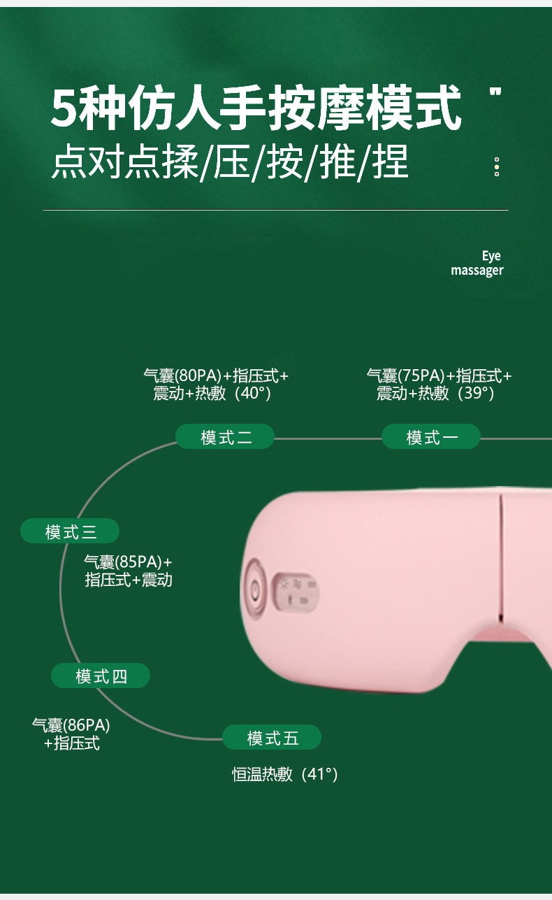 中國 FOXTAIL 多功能眼部按摩儀 充電熱敷蒸汽眼罩 藍牙AI語音控制 女神護眼儀 粉色 1個 |*預計到達時間3-4周