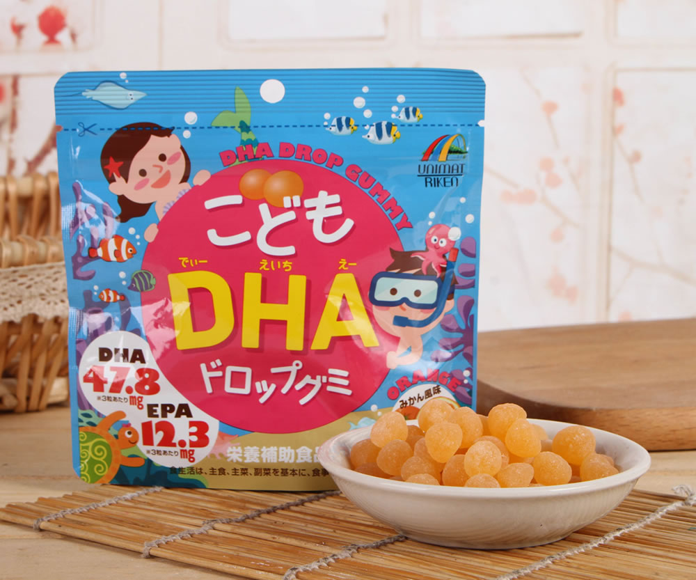 食べやすいサイズのみかん風味DHAドロップグミ ユニマットリケン こどもDHAドロップグミ 82g 約90粒