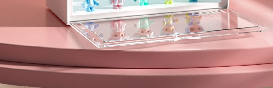 YOKI LED燈盲盒手辦潮玩收納盒 泡泡瑪特展示盒 防塵盒 黃色 1個