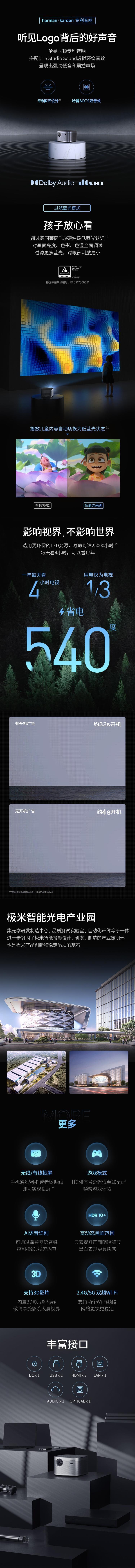 【4K超高清家庭影院级】极米Horizon Pro 超高清投影仪  家用智能4K 原彩画质 语音识别 支持3D影片 海外版[北美版电压]【加拿大直邮】