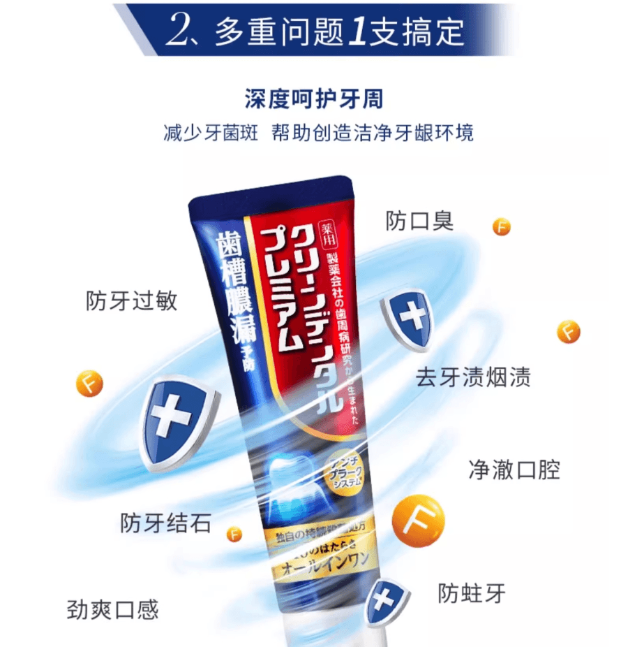 【日本直邮】第一三共Clean Dental牙龈牙周护理牙膏小金管强效升级版 原味100g