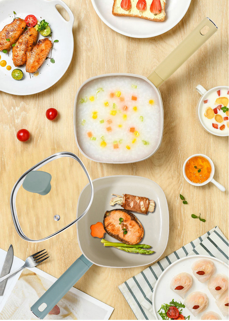 Milk pan non-stick baby supplement pan light yellow 16CM with lid