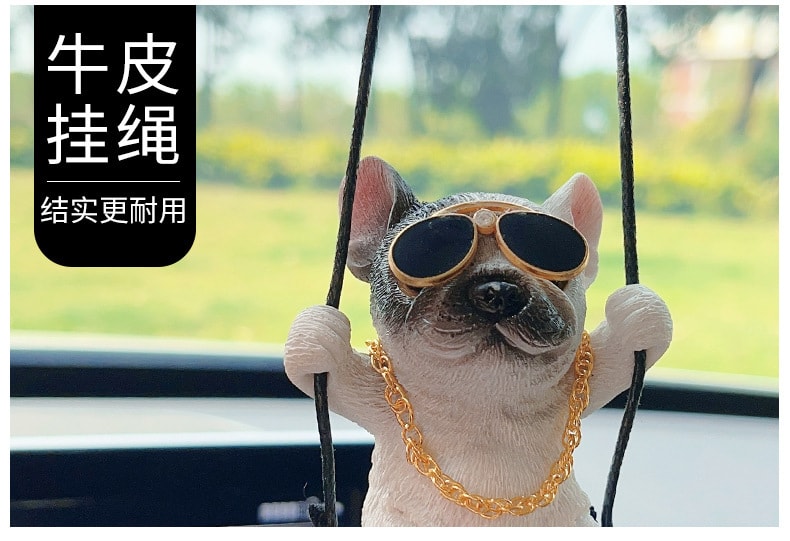 斗牛犬法斗汽车挂件后视镜车载挂饰车内吊坠diy可爱小狗子小清新 车饰品 墨镜金项链款 1个
