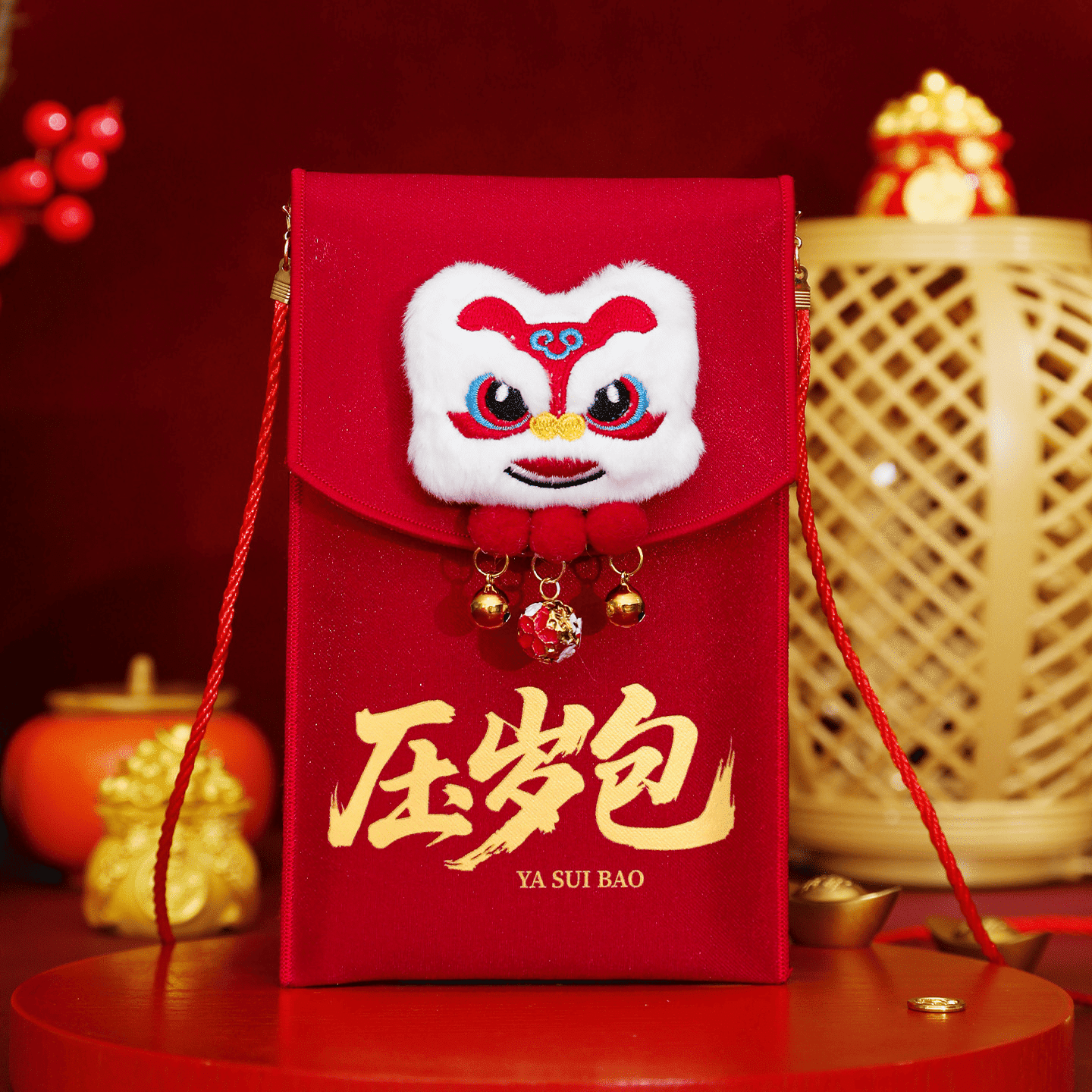 Phong Bao Lì Xì Có Dây Đeo Sư Tử Múa Năm Ngựa 2026 (Bao Lì Xì) 1 phần