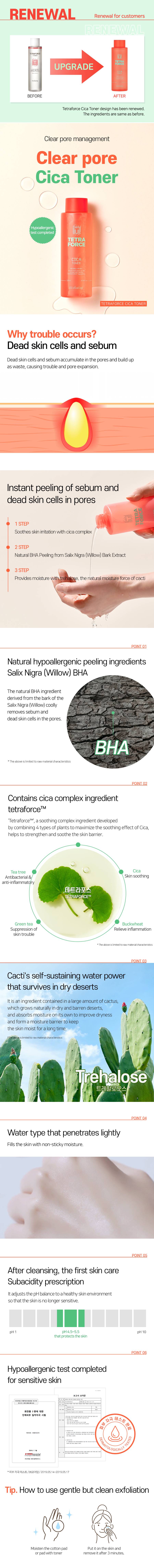 TETRAFORCE CICA Toner bottle for acne care.