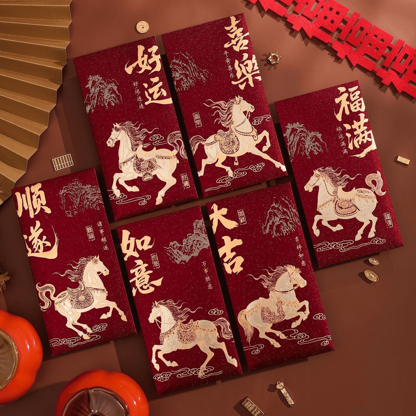 Phong Bao Lì Xì Năm Ngựa Màu Rượu Vang (6 cái) 1 phần