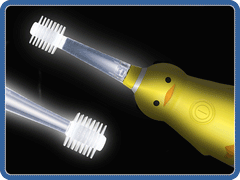 LED brush head of the Mega Ten Kids sonic helps to check the oral cavity