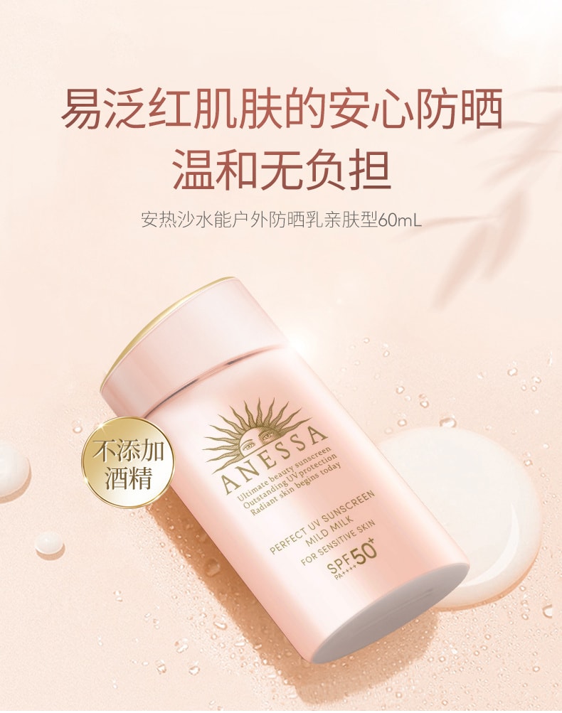 【日本直邮】日本 SHISEIDO资生堂 安耐晒 Anessa 敏感肌 粉金瓶防晒霜 2024最新款 60ml