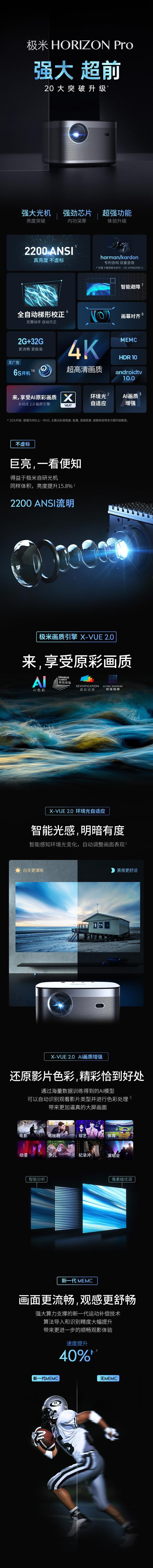 【4K超高清家庭影院级】极米Horizon Pro 超高清投影仪  家用智能4K 原彩画质 语音识别 支持3D影片 海外版[北美版电压]【加拿大直邮】