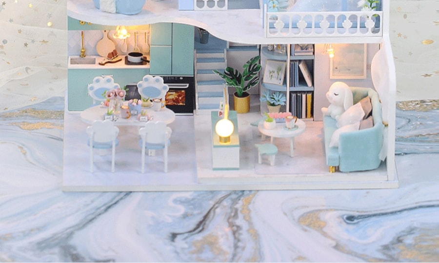 DIY小屋阁楼 房间手工制作迷你小房子模型 拼装别墅房屋建筑场景 蓝渺倾心 1个