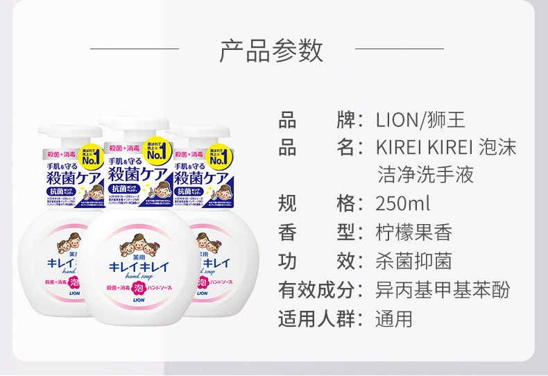 【日本直邮】 LION狮王 泡沫洗手液 儿童泡沫型除菌抗菌家用 250ml