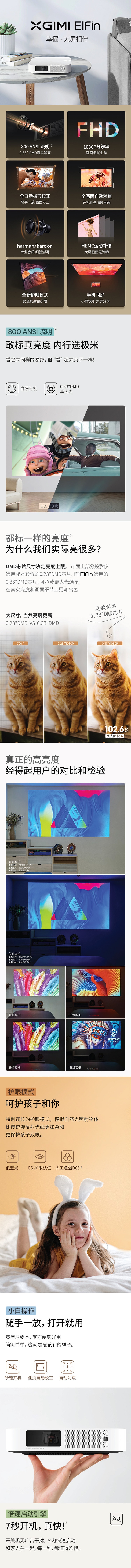 【贈價值$99.99桌面支架】極米Elfin 800ANSI流明 家用全高清投影儀 家用手機投屏投影電視 海外版[北美版電壓]【加拿大直郵】