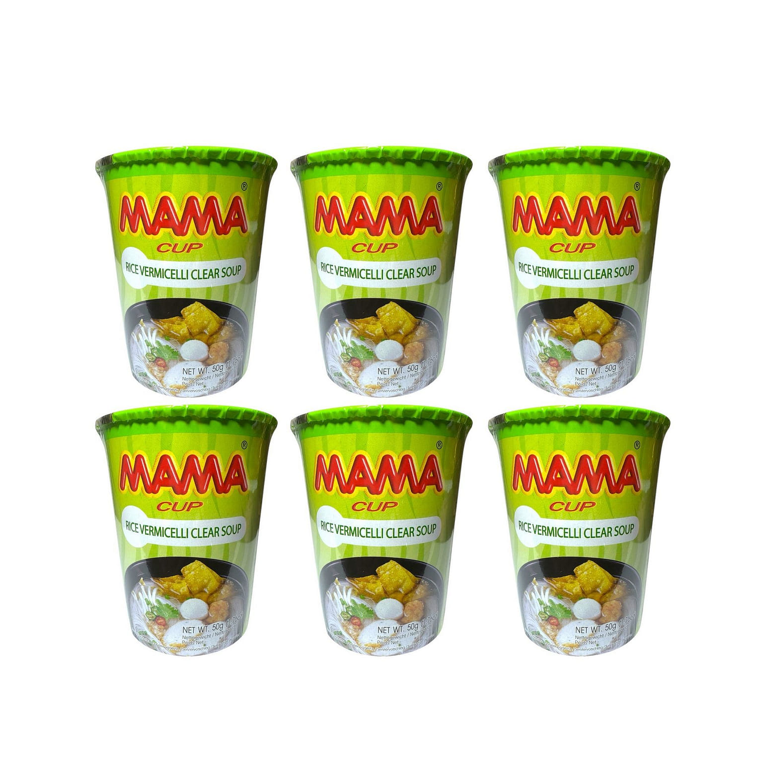 MAMA Rice Vermicelli Clear Soup Combo 50g Cup x 6 count