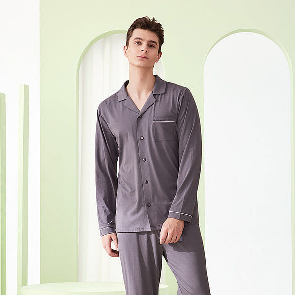 LULLABUY TENCEL Luxe Pajama Set for Men XL Size Purple-Gray 2000 g