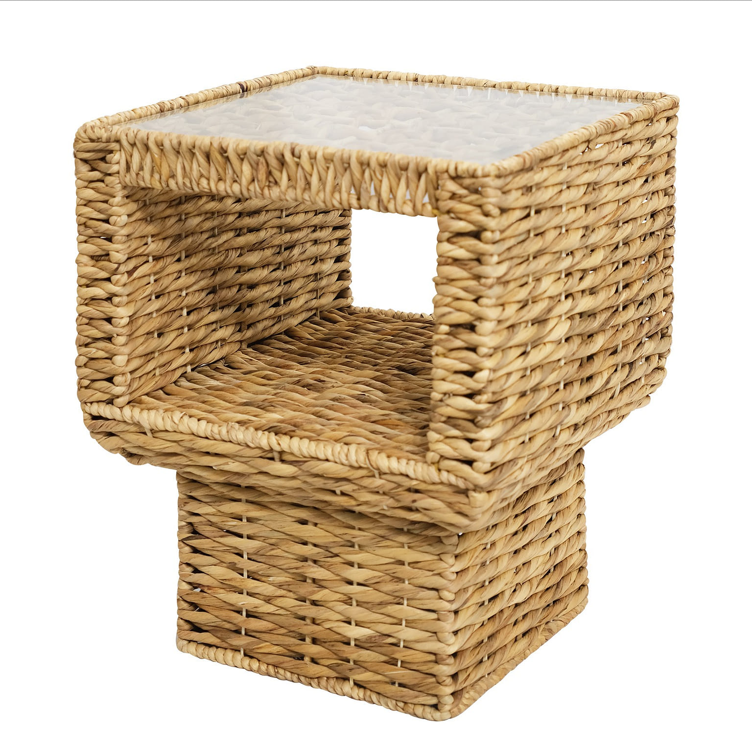 Water Hyacinth Accent Table With Tempered Glass 1 each