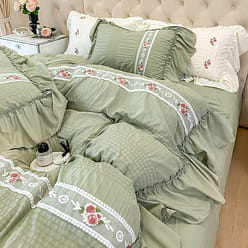 LULLABUY 绮梦玫瑰泡泡纱床品四件套 茉香奶绿 Double Size 2000 克