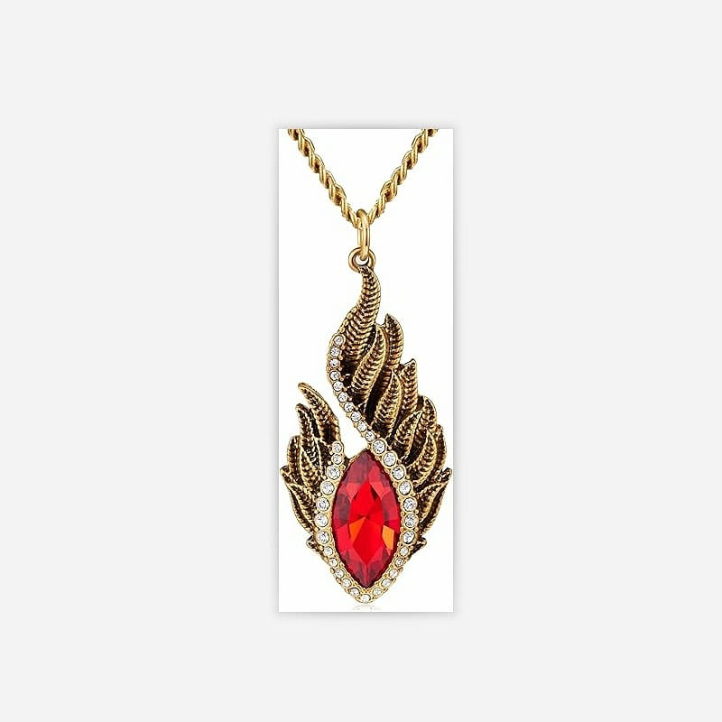 Vintage atmosphere gold flame modeling necklace, medieval feather red crystal ne 60 그램