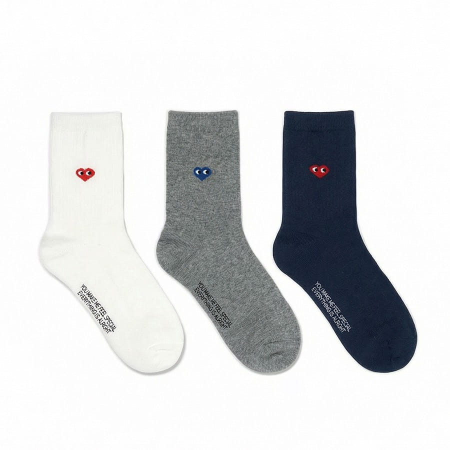 Korean Heart Cotton Socks 3 Pairs 1 pack