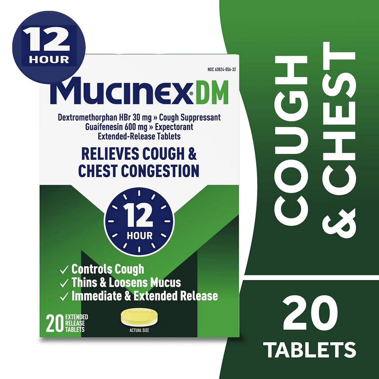 Mucinex DM 12 Hour Cough & Congestion Tablets 20ct 1 box