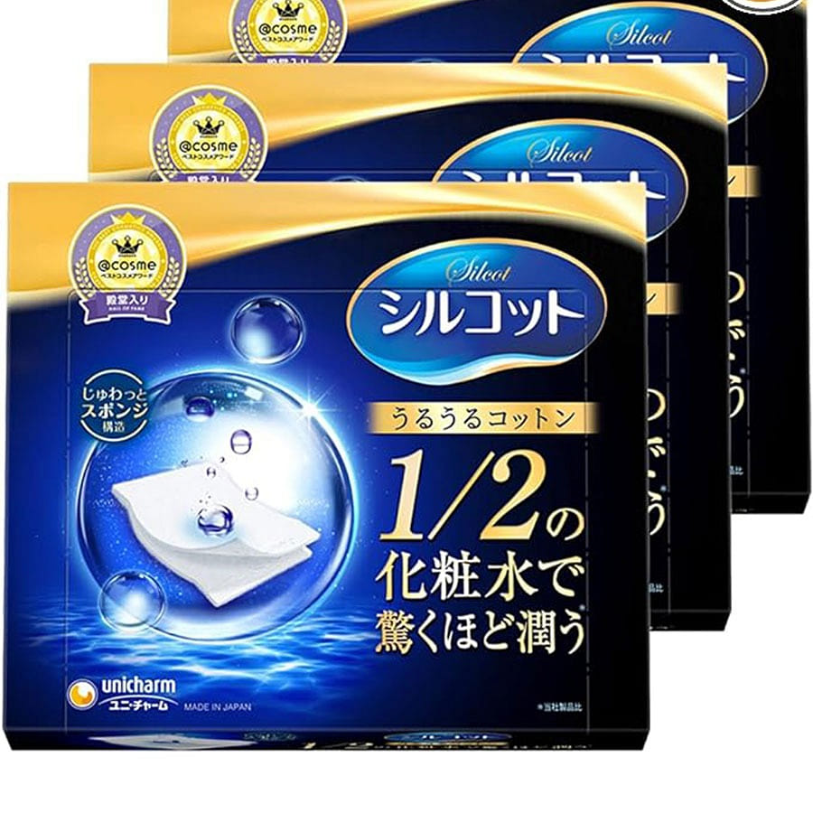 Unicharm 1/2 Ultra Absorbent Makeup Remover Cotton,40pcsX 3 Boxes/ 1 each