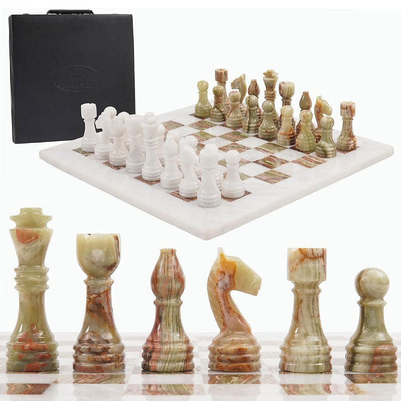 Marble Chess Set 15 Inch White & Green Onyx 1 count