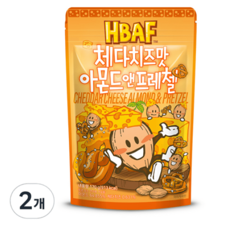 [Korea Direct ] HBAF Cheddar Cheese Flavored Almond and Pretzel 170g, 2 pieces 340 กรัม