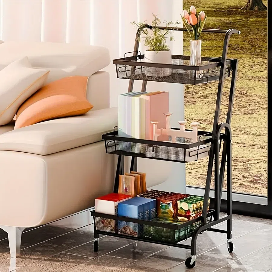 3-layer multi-functional iron durable foldable storage rack Home multi-layer storage rack Kitchen rotating storage rack Storage rack with wheels Practical storage rack 1 개