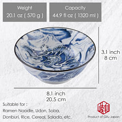 Mino Ware Japanese Wide Mouth Ceramic Bowl, Udon Ramen Noodle Soup Bowl, Dragon 28 oz