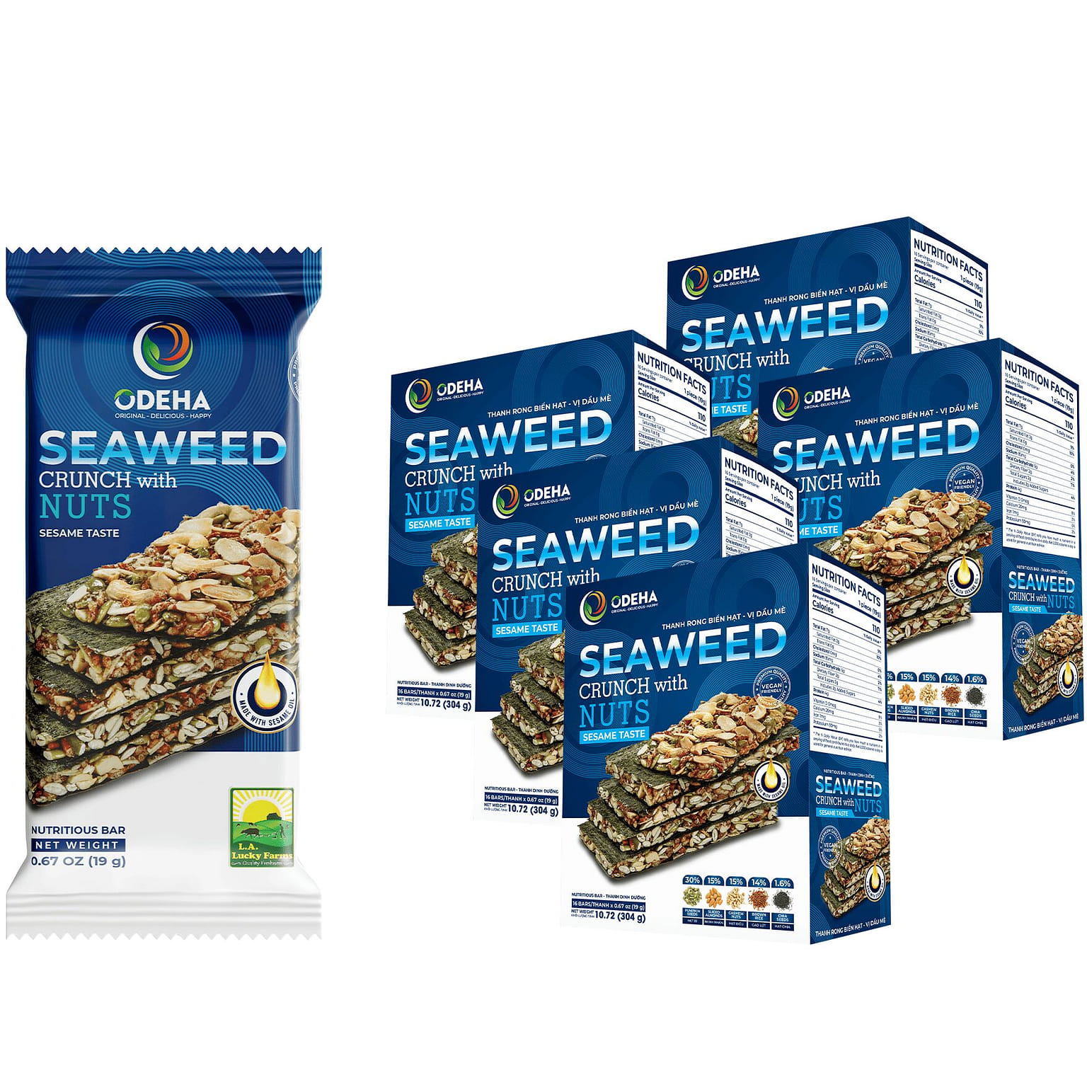 Seaweed Crunch with Nuts - Sesame 304gr - 80 Bars 5 box