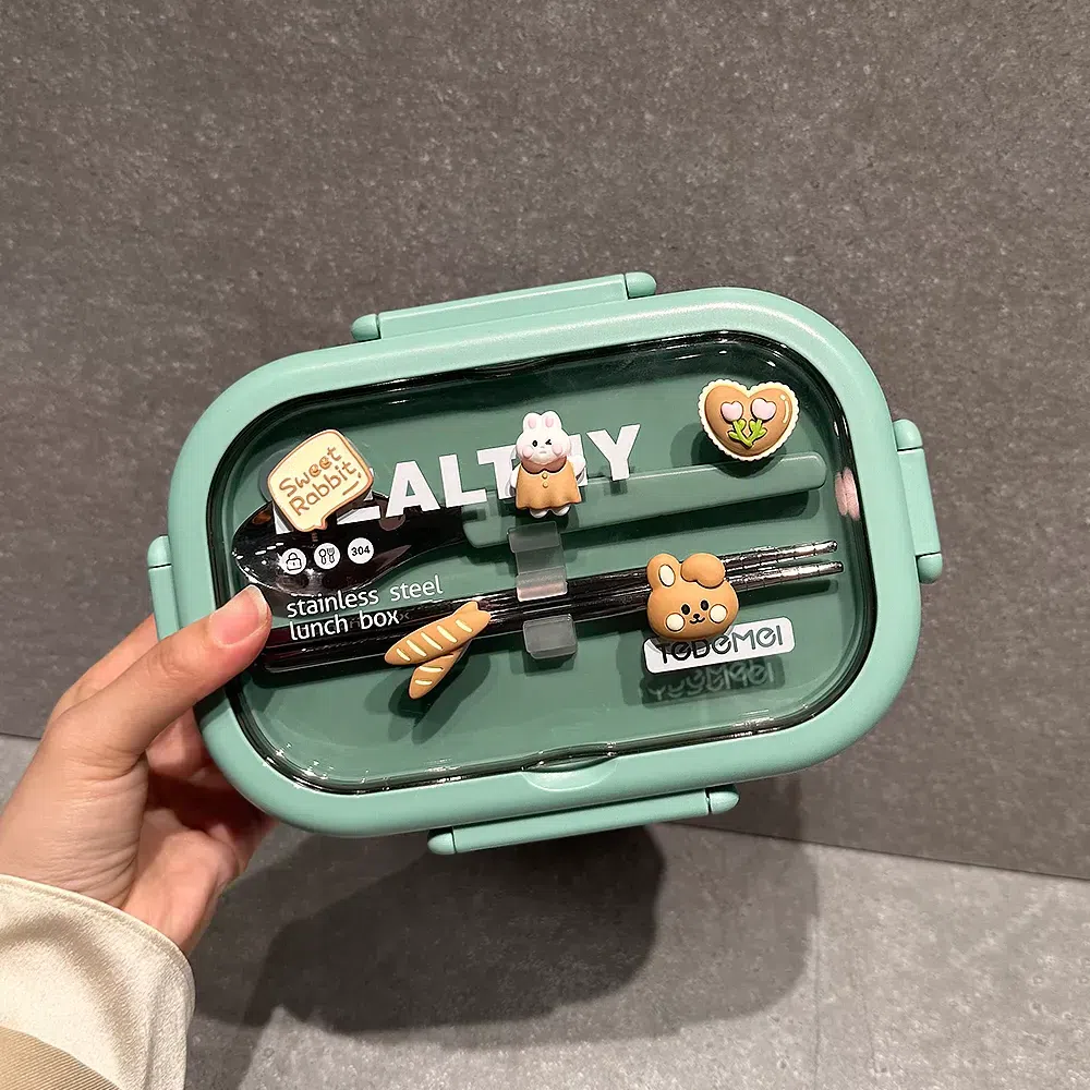 304 stainless steel insulated lunch box for students special green rabbit 1 カウント