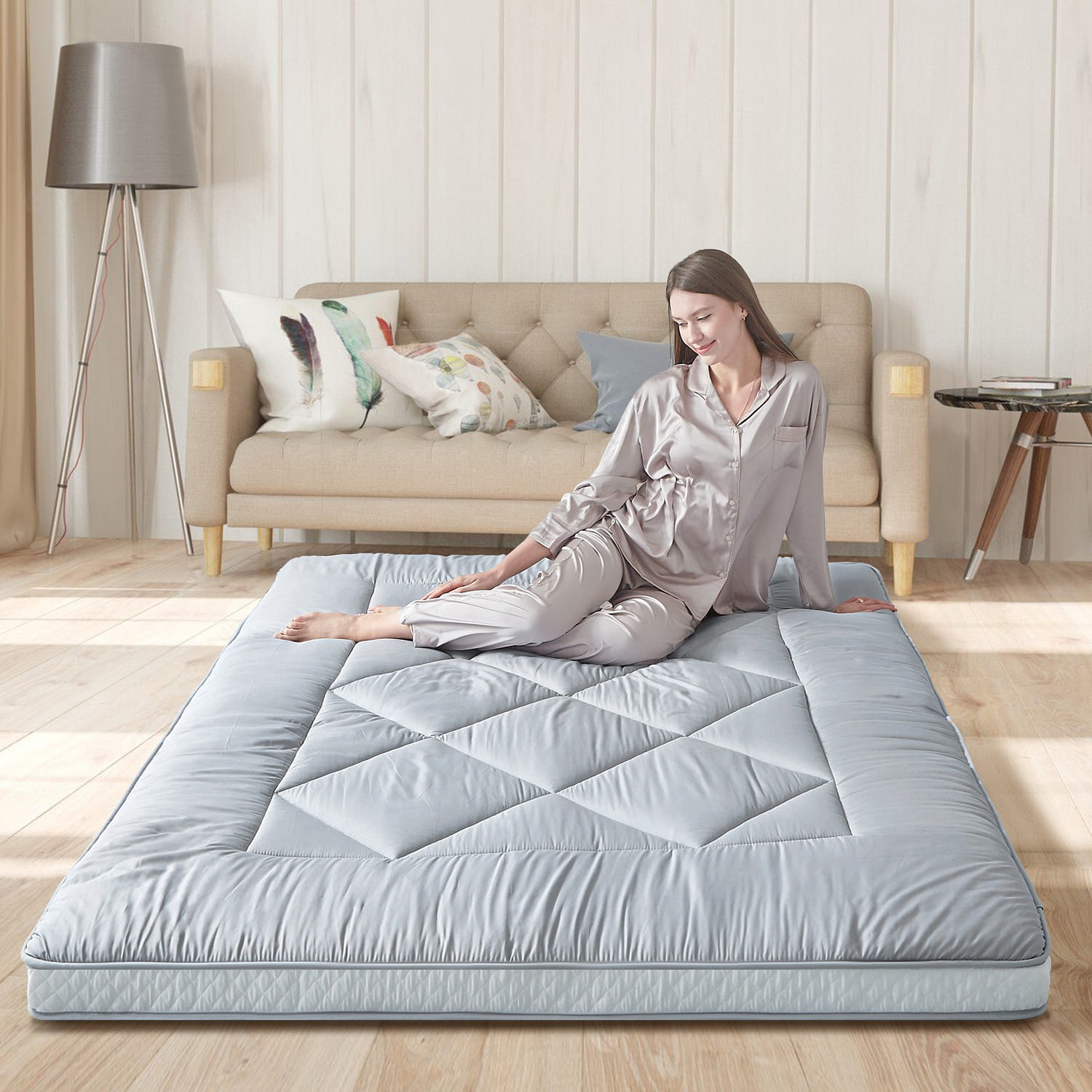 Heimorn Japanese Floor Mattress Futon Mattress with Dust-Proof Cover, Gray Queen 1 ケース