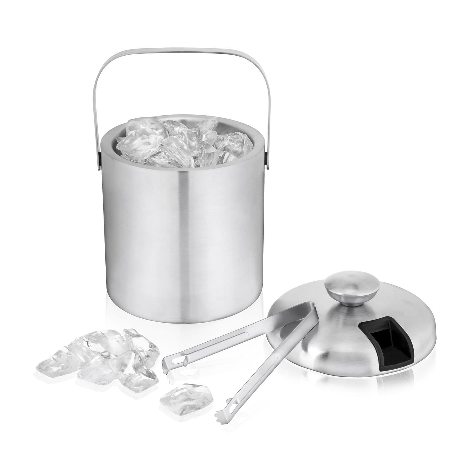 True Stainless Steel Ice Bucket with Tongs, Double Walled Insulated Bar Essential with Built-In Tong Holder Lid 1 ส่วน