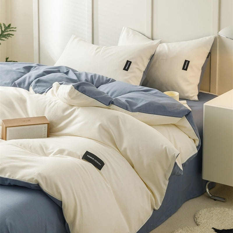 Bedding Set Flat Sheetx1 Duvet Coverx1 Pillow Casex2 White+Blue 1 個