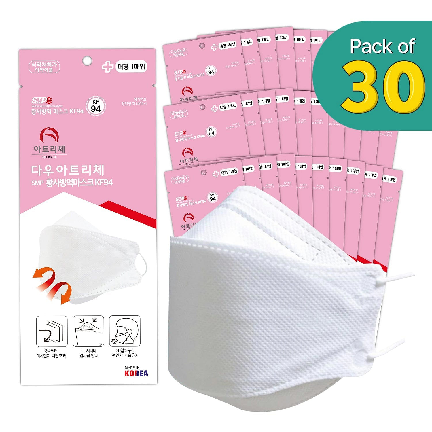 [30PCS] KF94 Protective Mask for Adult | Made in Korea 30pcs 4 파운드