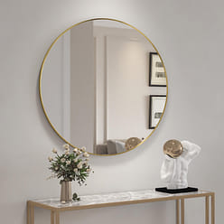 32 英寸宽 x 32 英寸高小号圆形钢框经典壁挂浴室梳妆镜金色 1 个