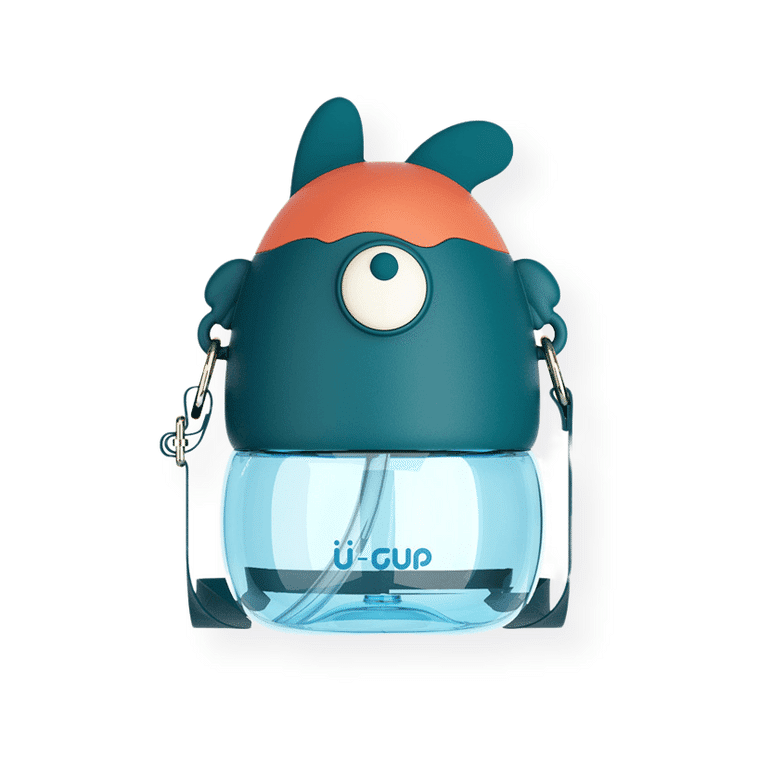 Summer Student Water Bottle Portable Strap Straw Bottle Bunny Cup Dark Green 450 มิลลิลิตร