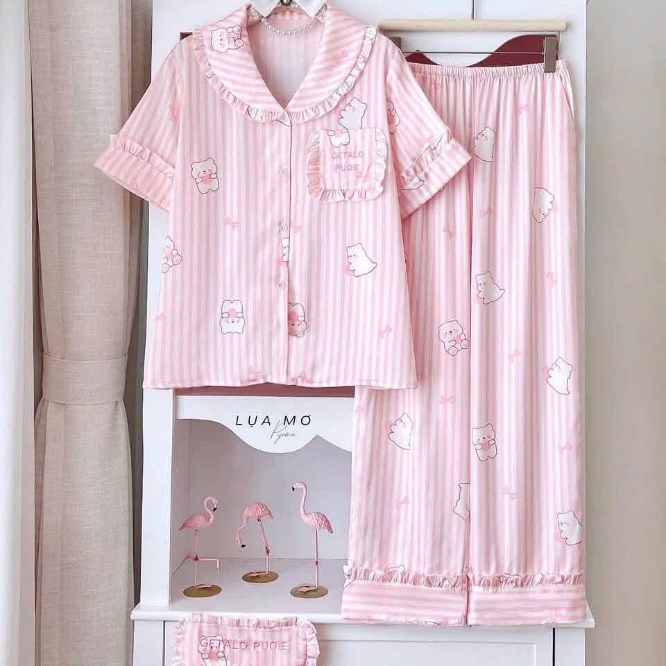 Premium Latin Silk Pajamas Pink Pattern SSLP Set 1 count