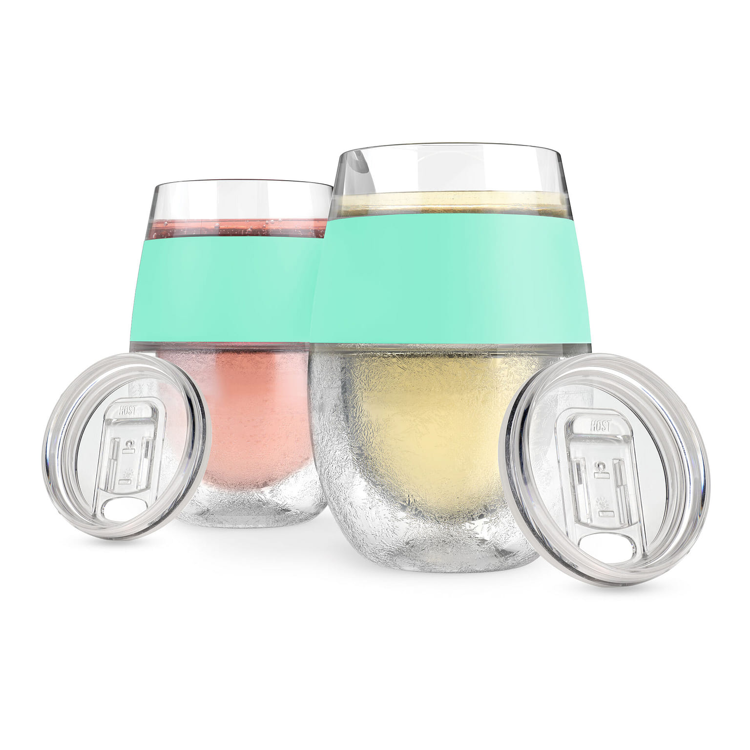Host Cooling Wine Freeze Cup with Lid, Set of 2 Plastic Double Wall Insulated Wine Tumbler Freezable Drink Vacuum Cup with Freezing Gel, Wine Glasses for Red and White Wine, Gift Essentials, Mint 8.5 oz
