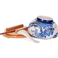 Happy Sales, Japanese Kamameshi Vintage Style Rice Noodle Ramen Bowl with Bamboo 28 oz