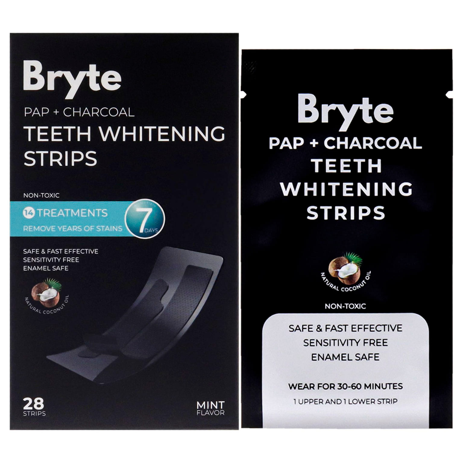 남녀공용 Bryte의 PAP Pus 숯 미백 스트립 - 28 PC 스트립 28 개입