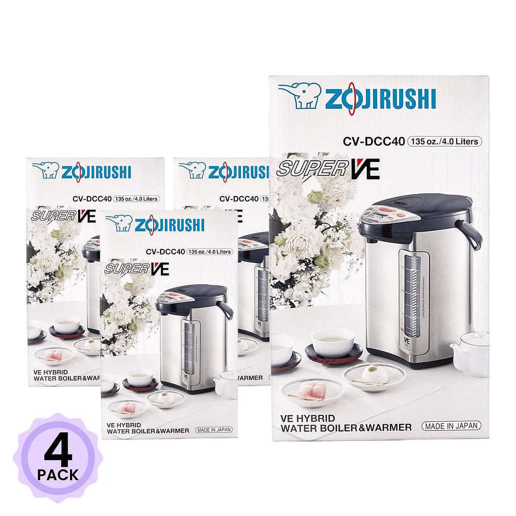 Bình Nấu Nước & Giữ Nhiệt Zojirushi CV-DCC40XT VE Hybrid, Vỏ Thép Không Gỉ, 4L 1 count*4 pack