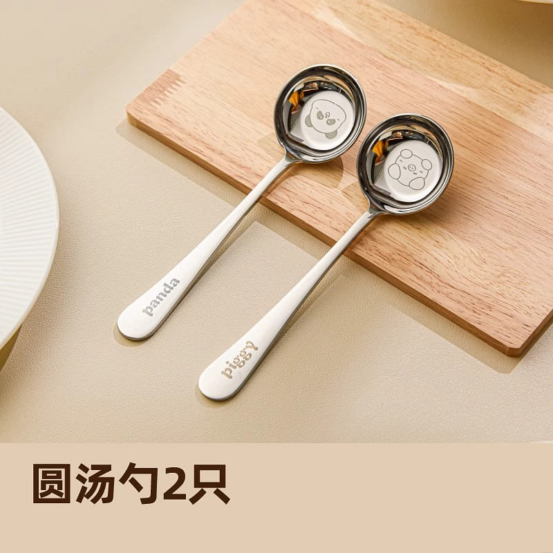 Round head spoon panda + pig *2 2 count